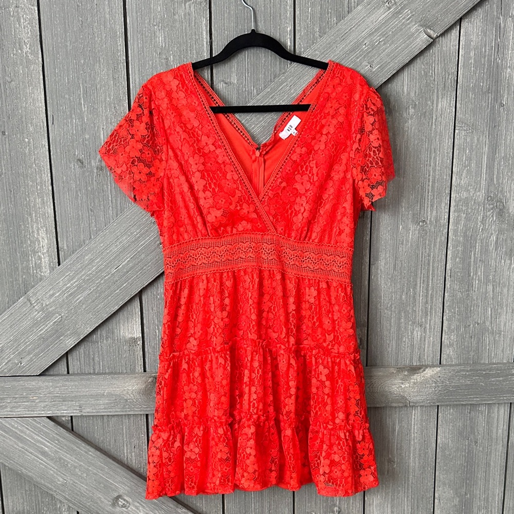 Red Lace V-Neck Dress